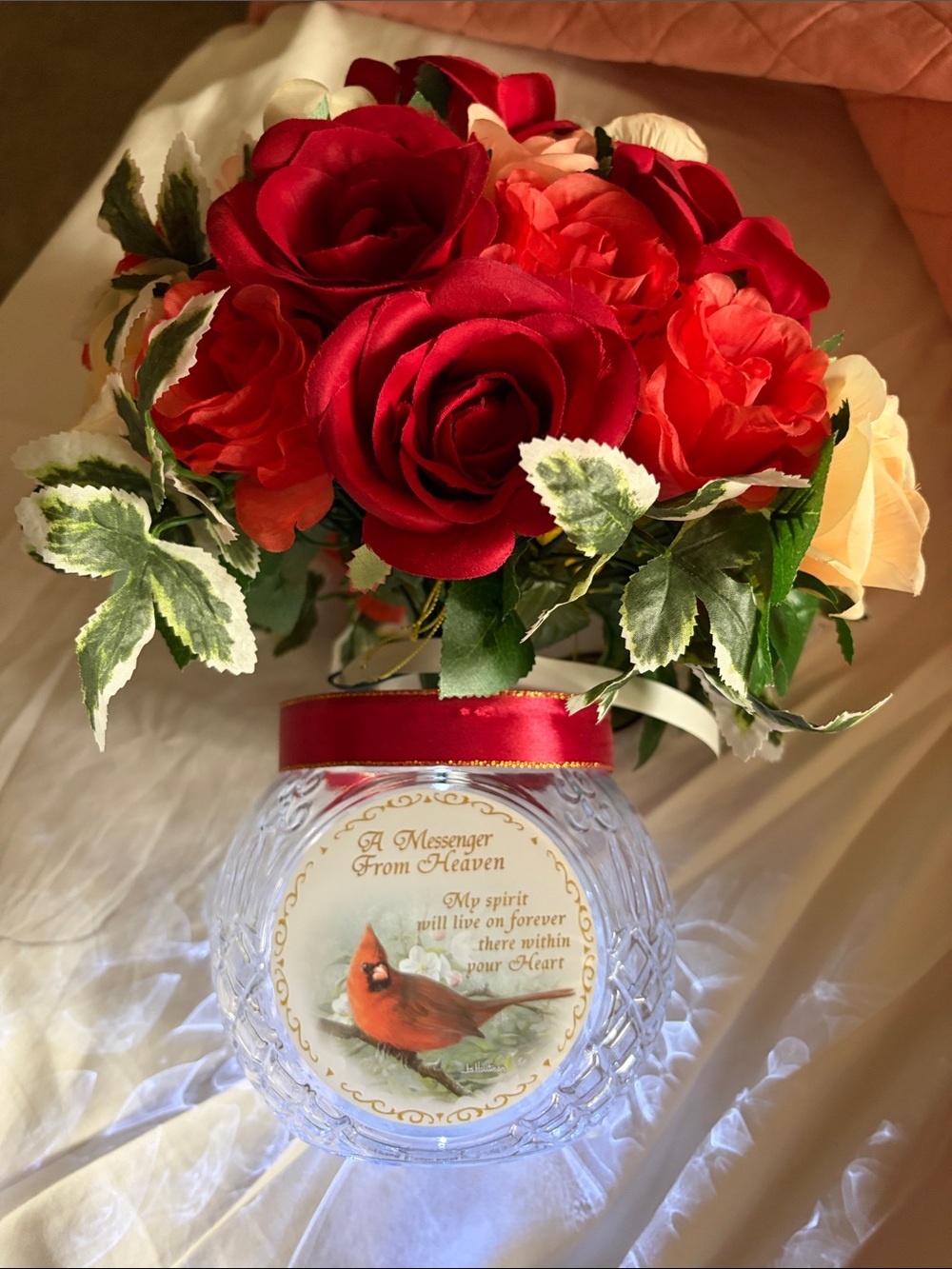 The Bradford Exchange Red and Coral Faux Rose Posy in Decorative Light Up Vase